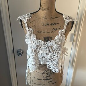 Self-Portrait White Crochet Lace Crop Top